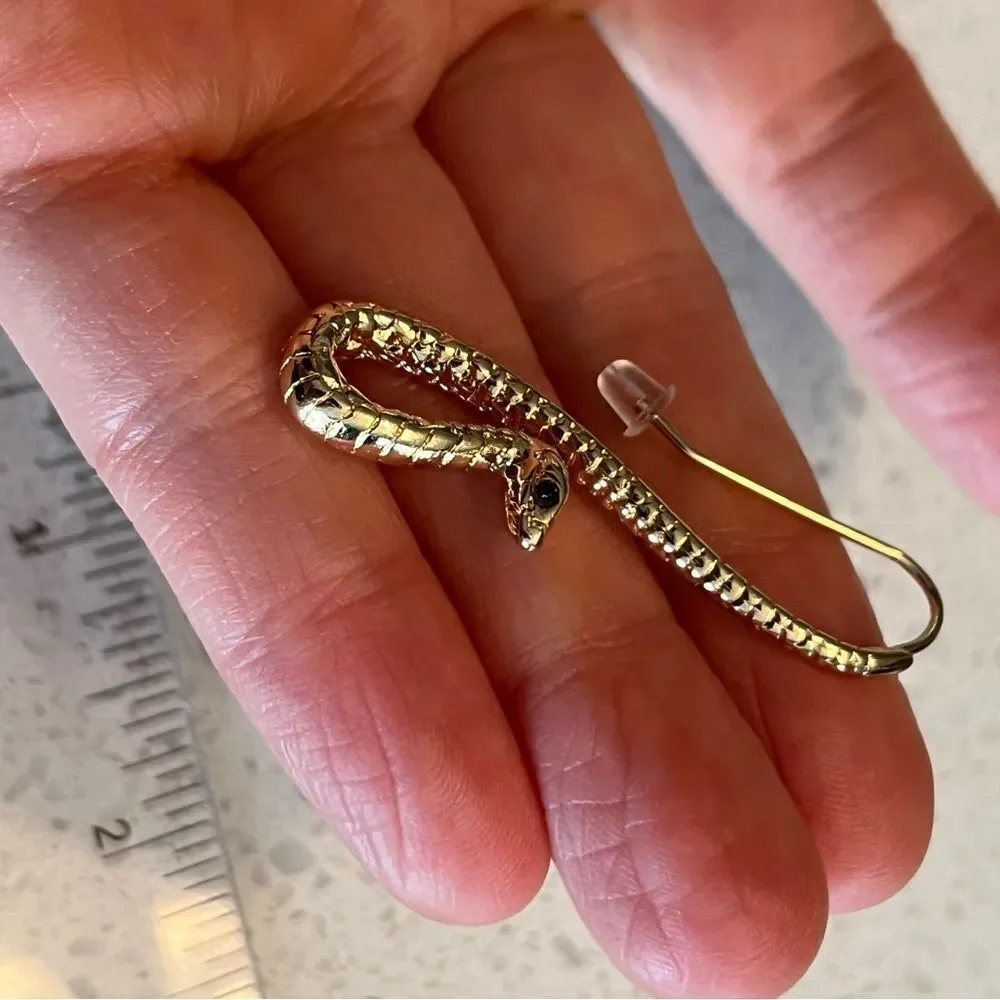 Python Snake Shaped Dramatic Ear Hooks Earrings - Picture 4 of 9